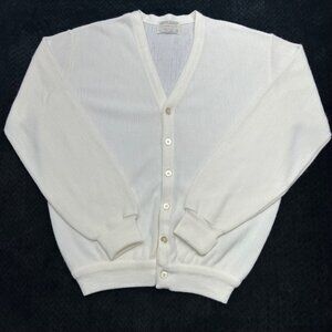 JEFFLINKS LORDJEFF VINTAGE White Cardigan Sweater Large V-Neck 100% Dupont Orlon